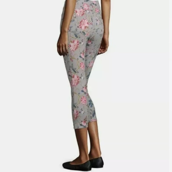 MIXIT Womens Tan Floral Slit Leg Stretch Crop Pants Jeggings Size Medium - Picture 2 of 11